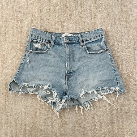 Abercrombie & Fitch Pants - Abercrombie & Fitch High Rise Cutoff Jeans Denim Shorts 27 / 4 Blue Distressed